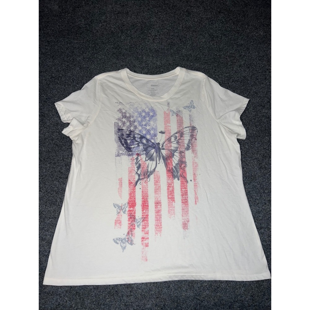 Sonoma Goods For Life Womens XXL White American Flag Butterfly Graphic T-Shirt